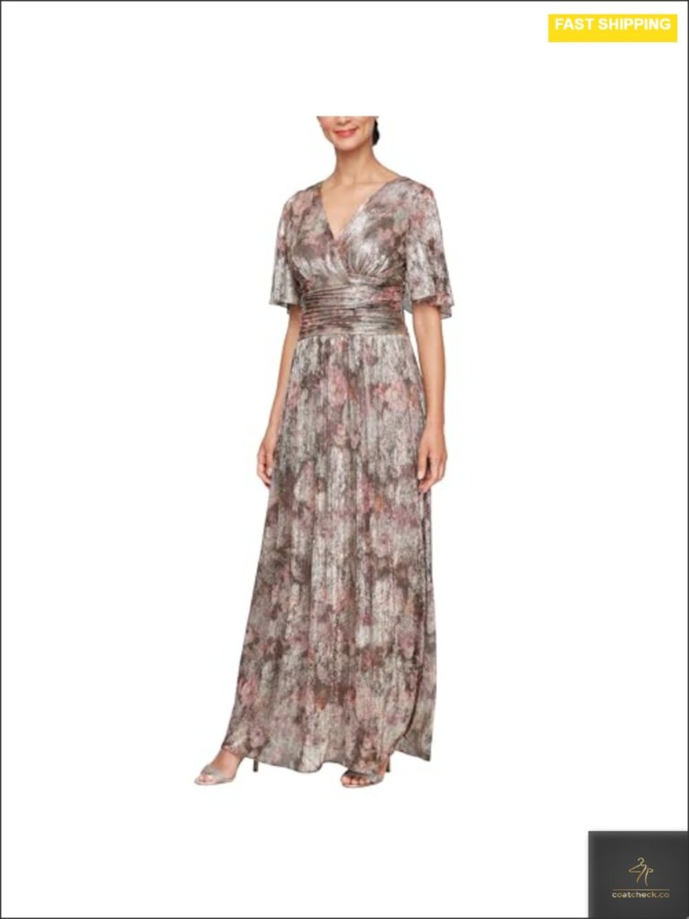 Plus Size Flutter Sleeve Maxi Dress Ruched Waist Wedding Guest Formal